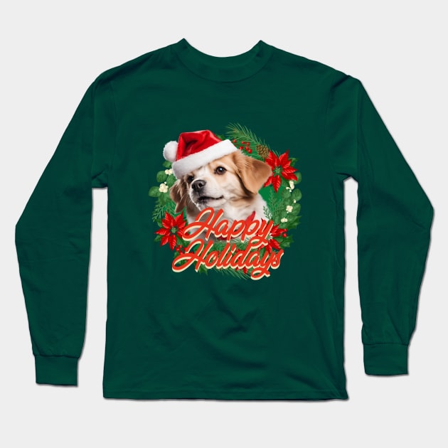 Charimg dog with happy holidays Long Sleeve T-Shirt by Brafdesign